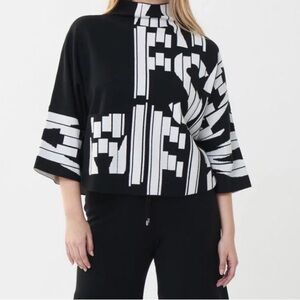 Joseph Ribkoff Black and White Patterned Geometric Pullover